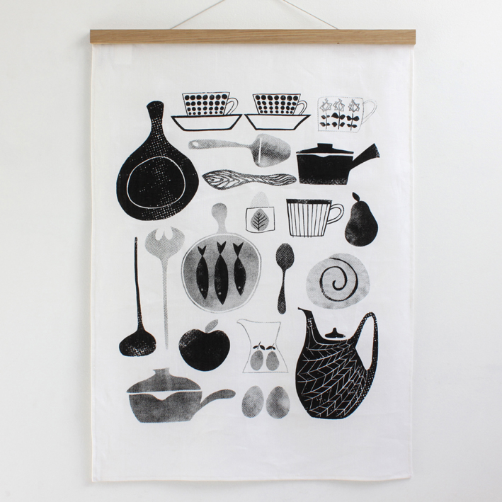 Scandinavian Retro Hand Printed Tea Towel Alma Co